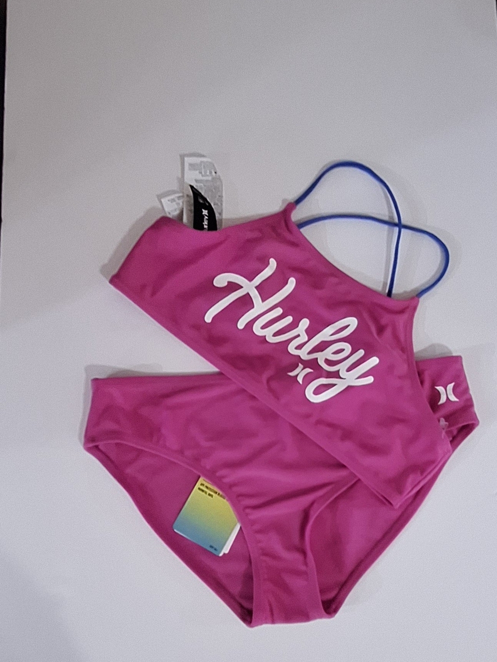 NWT Hurley Girls Hot Pink Fuchsia Bikini Set w/ Purple Straps UPF 50+ Sz XL (16)